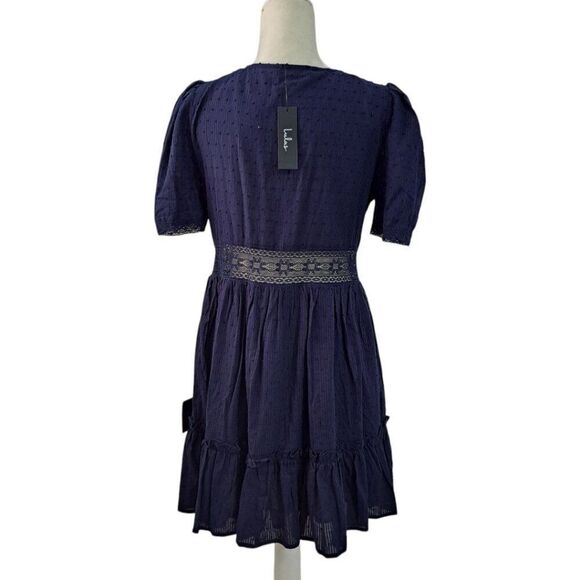 Lulus Poised and Perfect Navy Blue Lace Short Sleeve Mini Dress Sz Large - Picture 4 of 9
